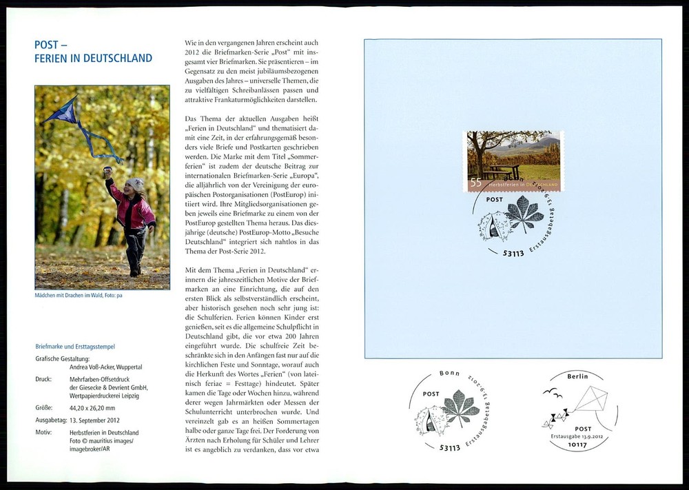 GERMANY FOLDER 2012/37 HERBST-FERIEN BÄUME BAUM WALD LAUB KASTANIEN LENKDRACHE