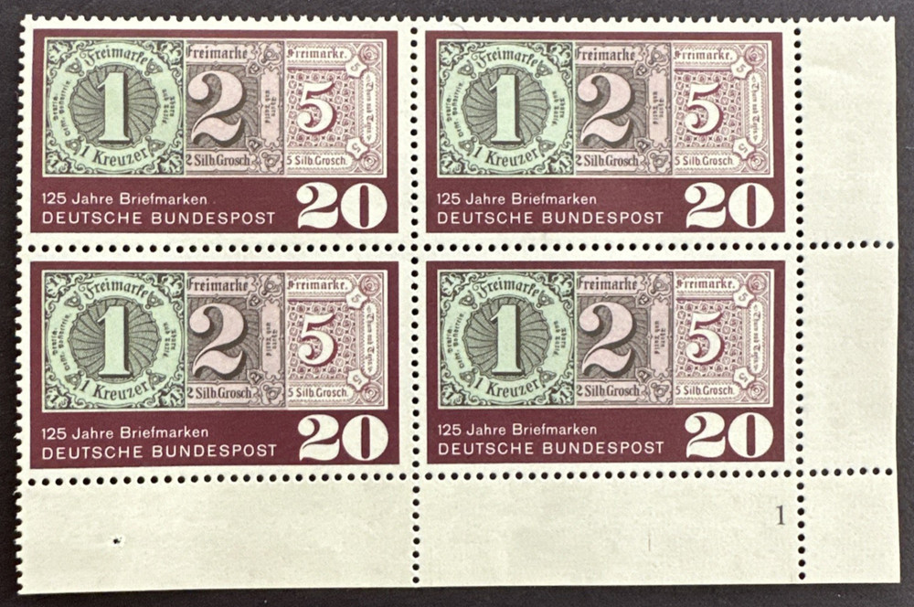 GERMANY 1965 Scott # 933 Numbered Corner Block of 4 MNH Thurn & Taxis