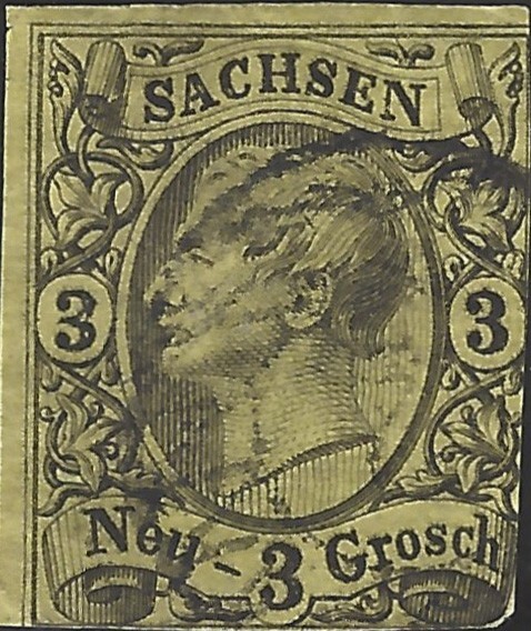 German States Saxony Scott #12 Used VF 3 Ng 1855-1860 King John I CV 16.00