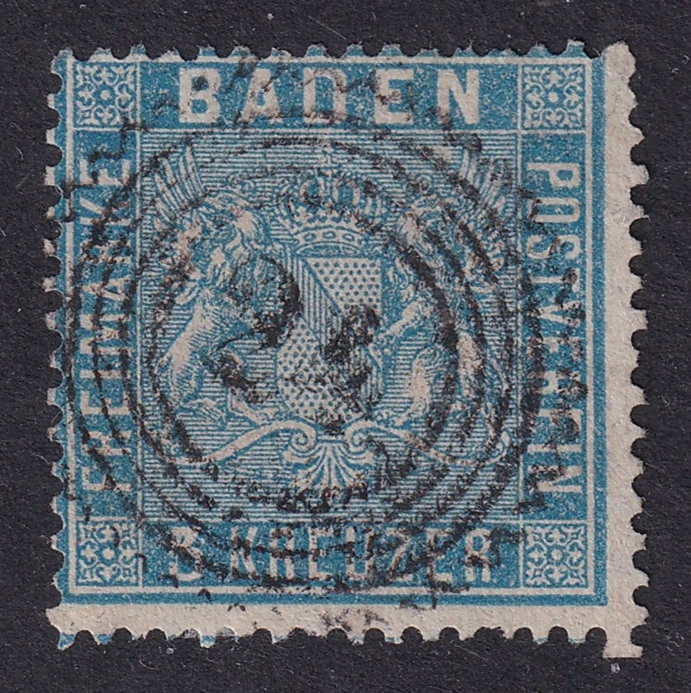 BADEN 1860 Arms 3k Prussian Blue Perf 13½ SG 14 Used (CV £120)