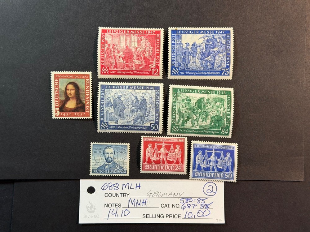 Germany # 580 – 585 & 687 MNH & 688 MLH 2024 Scott Catalogue Value $ 14.10
