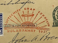 RARE 1931 GERMANY GRAF ZEPPELIN POLAR TRIP MALYGIN SHIP ON U.S. POSTCARD #C41