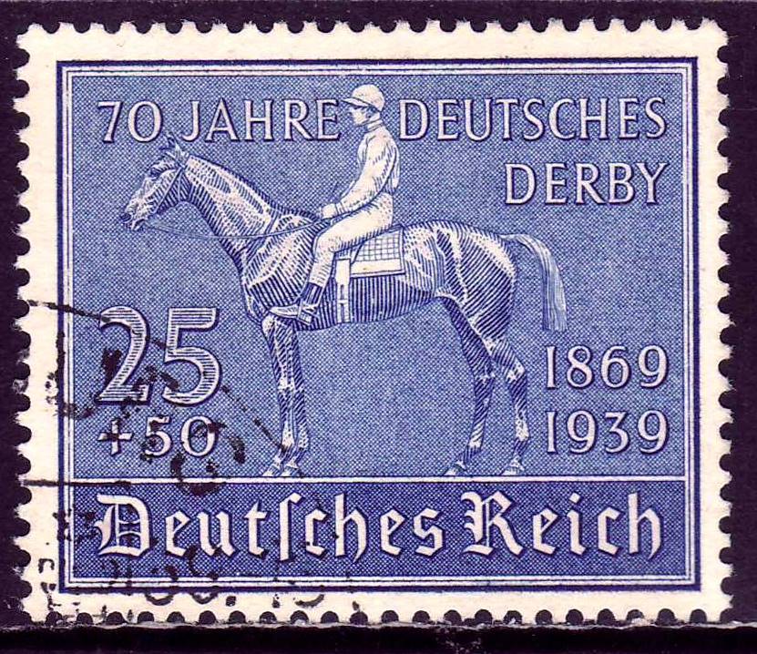 THIRD REICH Mi. #698 scarce used Blaues Band Horse Race stamp! CV $24.00