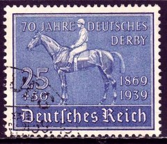 THIRD REICH Mi. #698 scarce used Blaues Band Horse Race stamp! CV $24.00