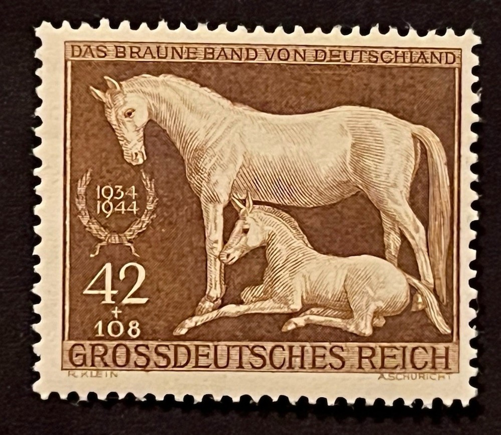 TRAVELSTAMPS: 1944 Germany Stamps Sc #B283 WWII Brown Ribbon Horse MINT MNH OG