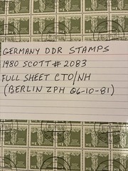 GERMANY DDR STAMPS 1980 Sc #2083 SHEET OF 100 CTO/NH WITH ALL 4 SELVAGES