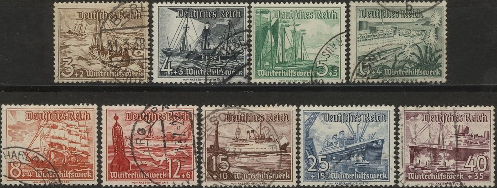 Stamp Germany Mi 651-9 Sc B107-15 3 1937 Reich Ship Boat Steamer Shipwreck Used