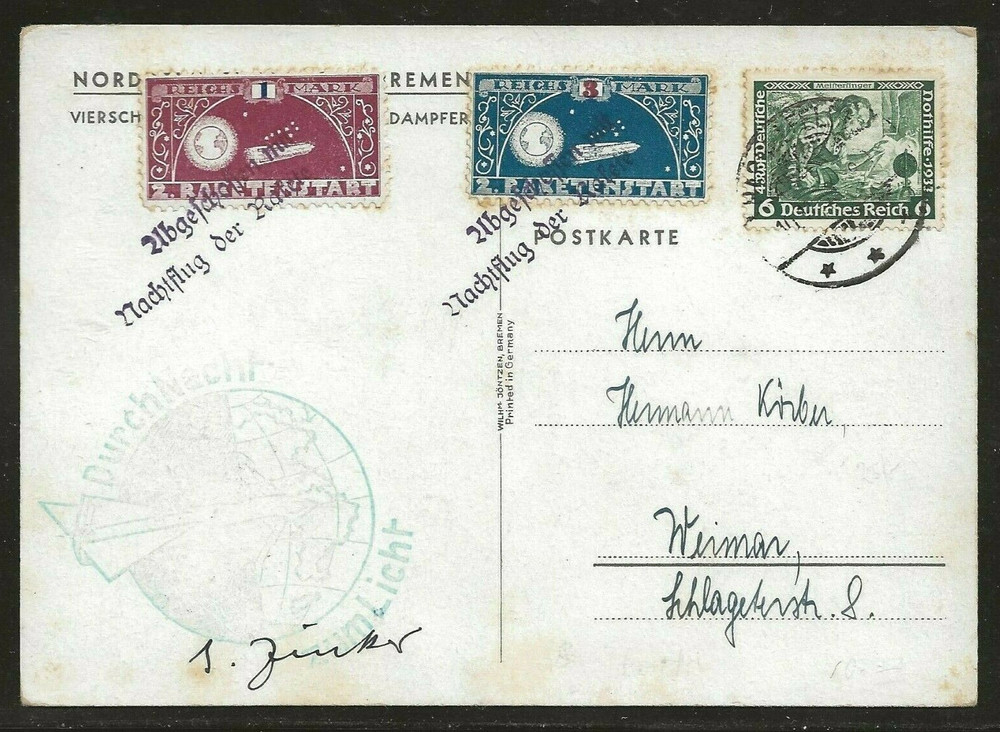 1933 GERMANY rocket mail card – STIEGE – Zucker signed – EZ 5C2