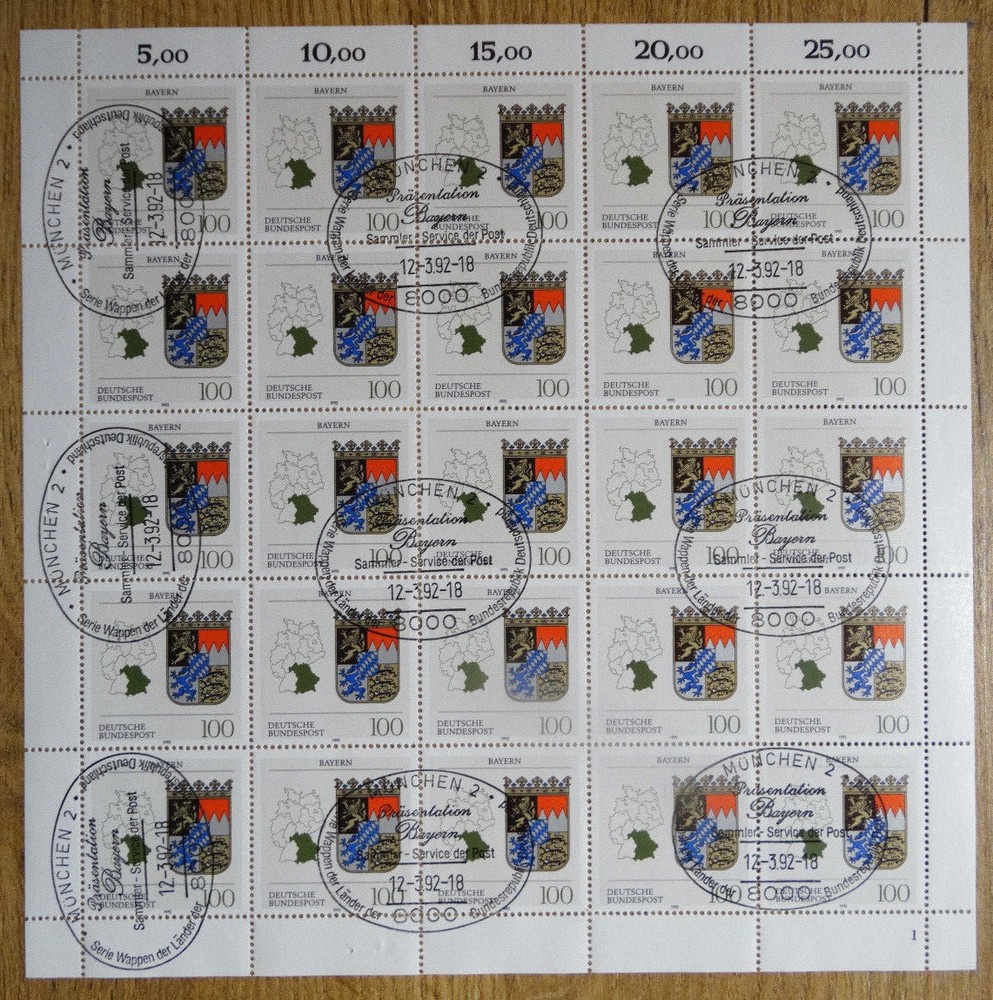 Bow Waistband No. 1587 KB Bayern stamp ESST sheet coat of arms of the countries RRR