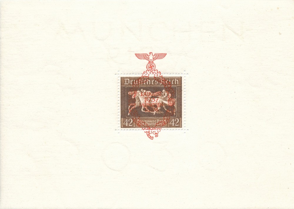 Stamp Germany Mi 649 Sc B105 1937 Sheet WW2 3rd Reich Munich Riem Horse Race MH