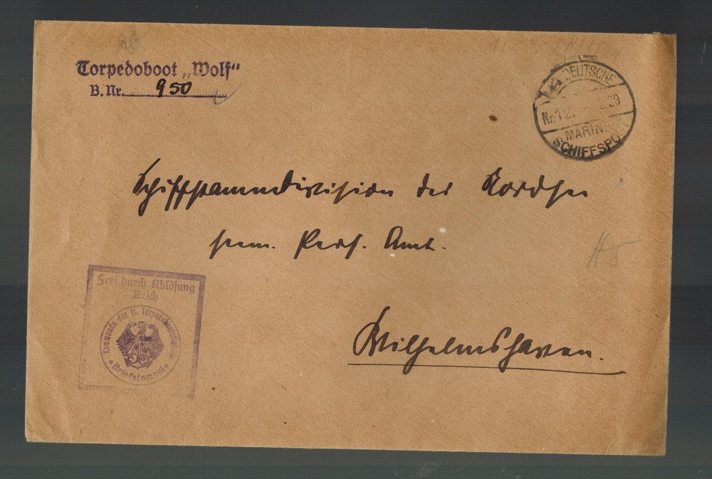 1929 Germany Kriegsmarine Navy Feldpost Cover Torpedo Boat Wolf to Wilhelmshafen