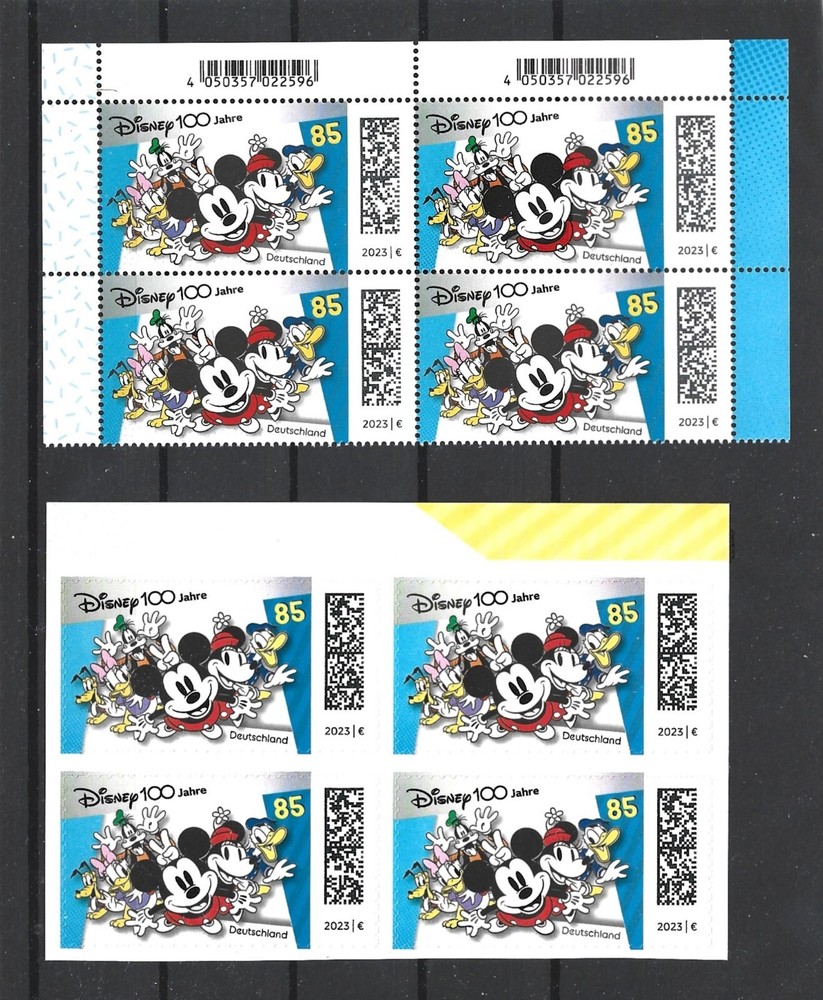 Germany 2023 Disney 100 Years Mickey and Friends Two Blocks of Four MNH **