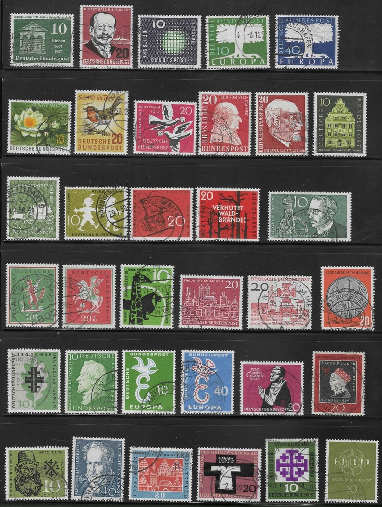 GERMANY 1957-60 USED COMMEMORATIVES RANGE, MAINLY FINE. 2 SCANS. (2247)