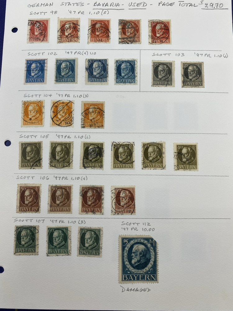 Germany States, Bavaria, Used – hinged on one album page, 1916- 1920