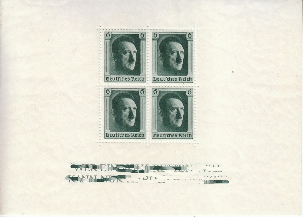 Stamp Germany Mi 646 Sheet Sc B102a 1937 WWII 3rd Reich Era Hitler MNG