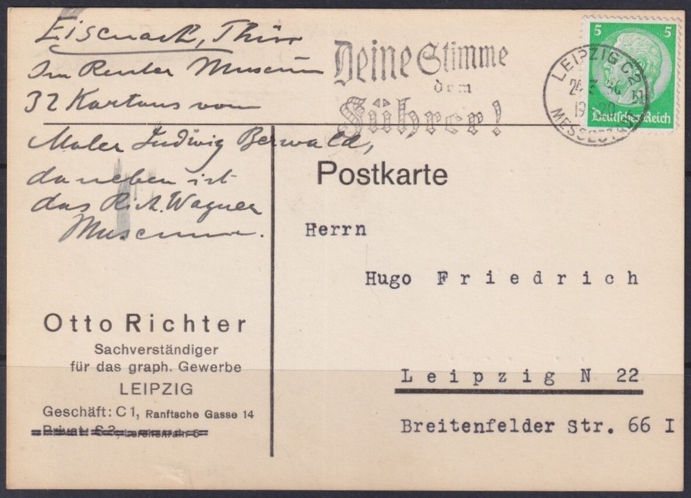 F-EX56665 GERMANY 1933-34 HINDENBURG 1936 5pf LEIPZIG VOTE TO FUHRER CANCEL