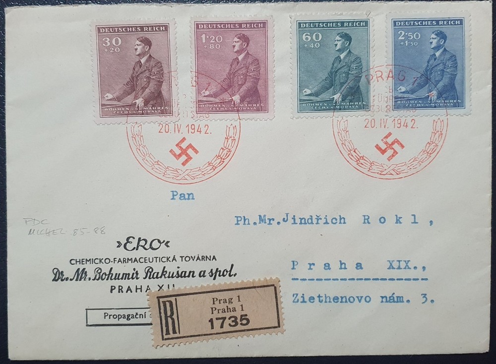 Bohemia Moravia German Occupation Hitler Nazi Swastika History War Cover 1942