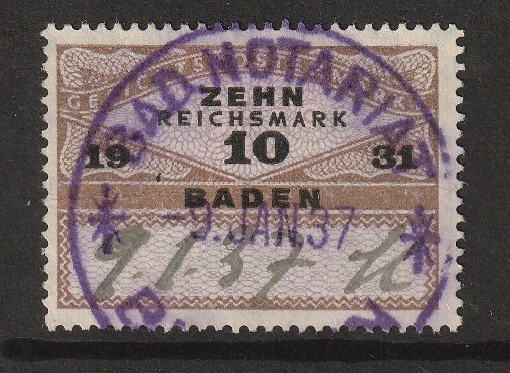 Germany Baden 1929 10m Revenue Used / Nice Cancel – S45042