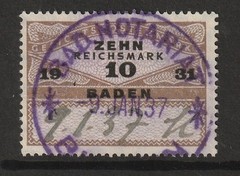 Germany Baden 1929 10m Revenue Used / Nice Cancel – S45042