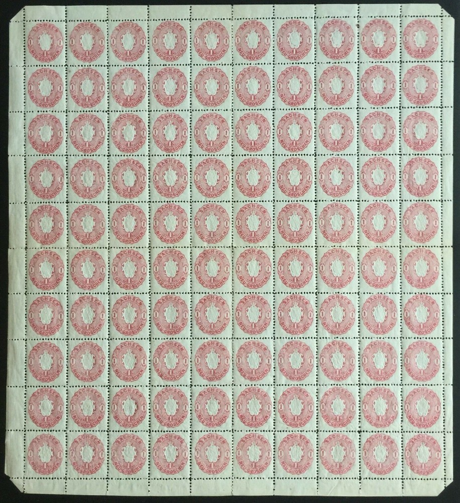 Saxony Germany 1863 1ng FULL SHEET MINT Sachen Alt Deutschland Bogen Stamps ,