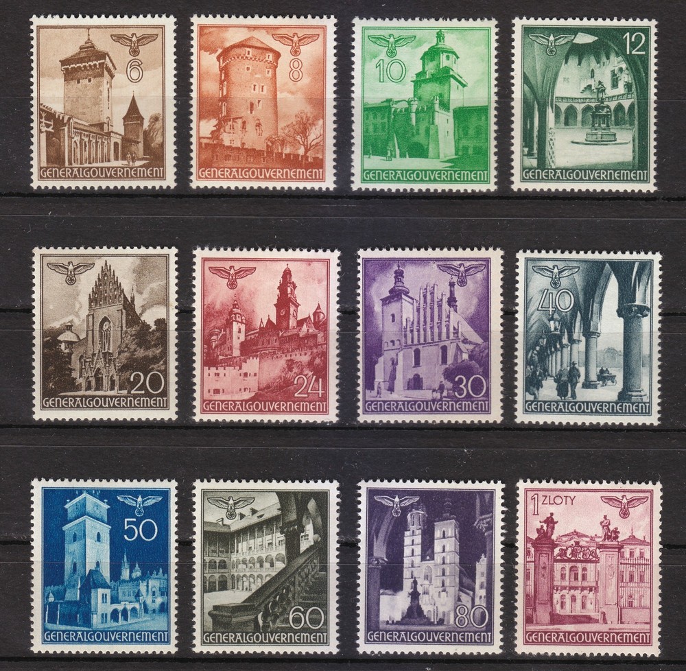Poland Occupation WWII 1940 MNH Mi 40-51 Architecture of Cracow and Lublin **