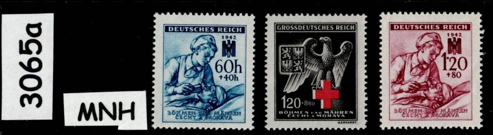 MNH Stamp set B11-B12 & B21 Germany WWII Red Cross Nurse Wounded soldier #3065