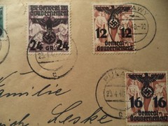 GERMANY WWII NAZI INVASION POLAND OVER PRINT FIELDPOST 1940+ 12 MILK TOPS STAMPS