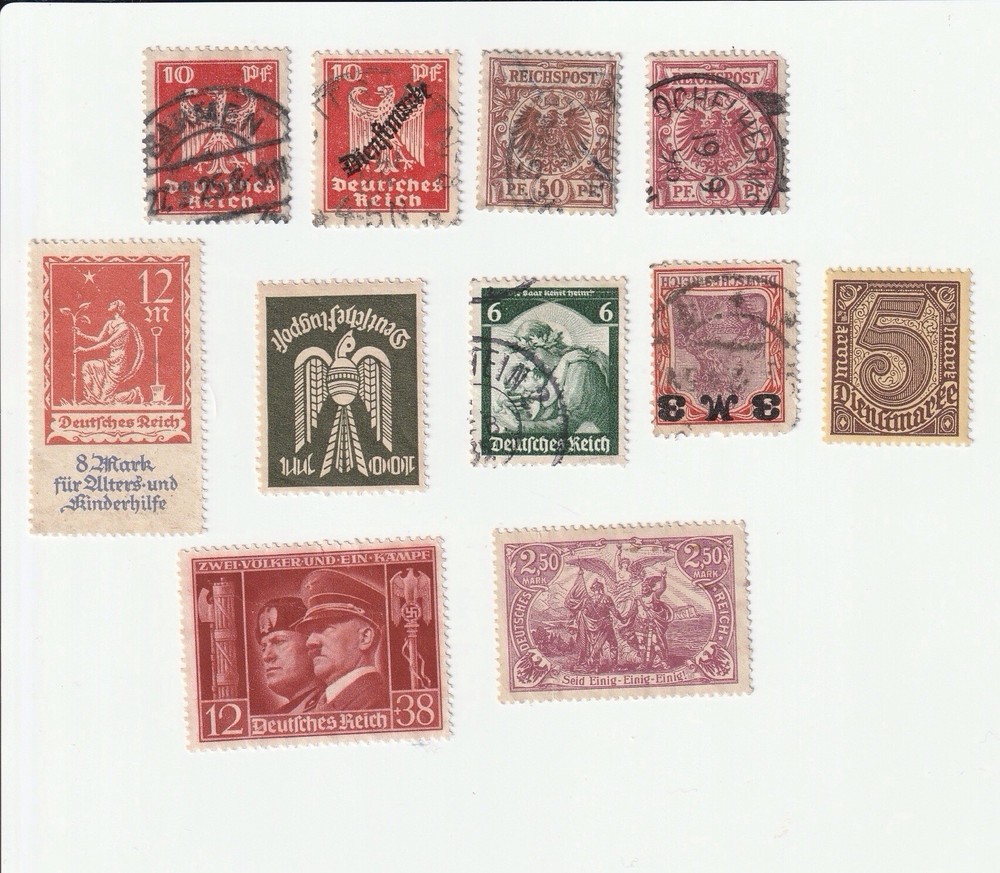 Lot Of 11 Authentic Original German Deutsche Reich Stamps Various Conditions