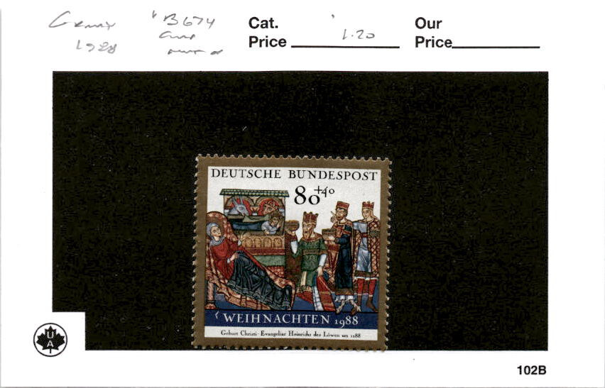 Germany, Postage Stamp, #B674 Mint Hinged, 1988 Christmas (AB)