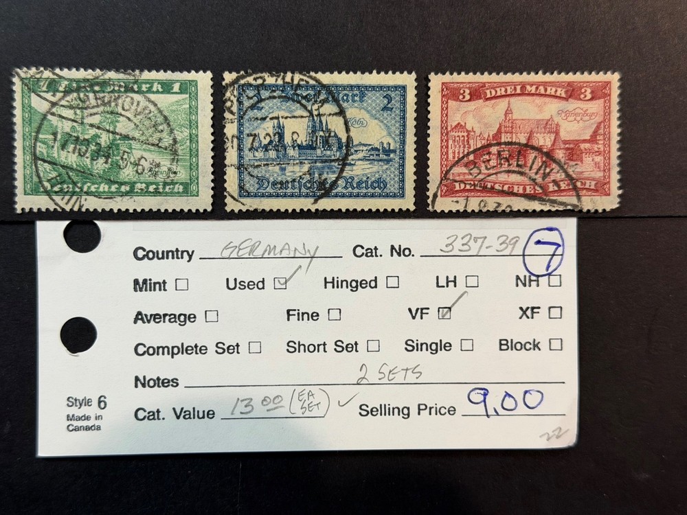 Germany #337 – 339 Used* 2024 Scott Catalogue Value $ 13.00