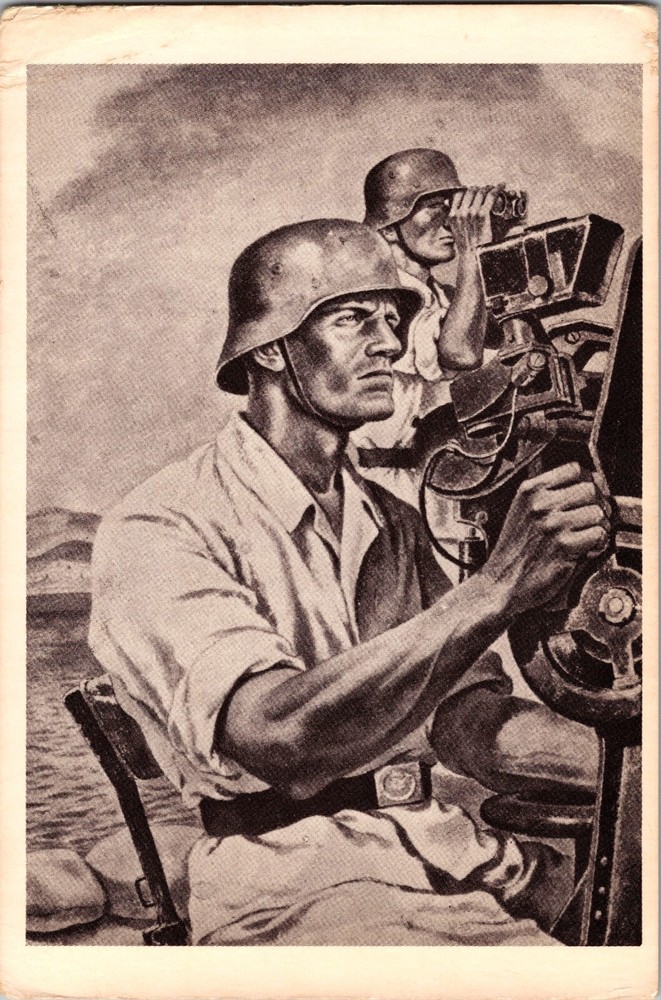 1940s Germany Army Wehrmacht Artillery Gunner Artist Postcard Cover Stamp WWII