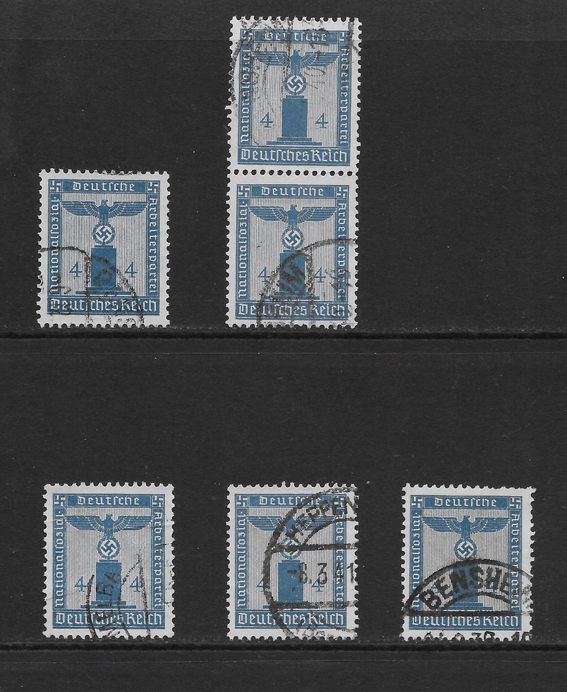 GERMANY SCOTT S3 USED x 6 – 1938 4pf DULL BLUE FRANCHISE ISSUES