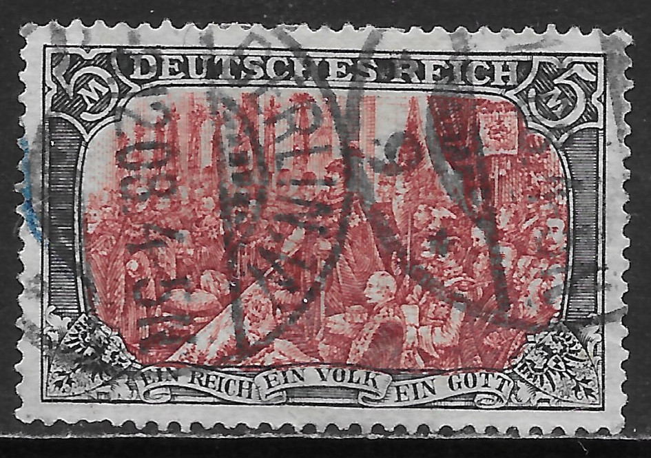 GERMANY SCOTT 78 USED VF – 1902 5m SLT & CARMINE ISSUE