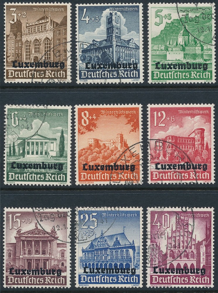 Stamp Germany Luxembourg Mi 33-41 Sc NB1-9 WW2 1941 Reich War Occupation Used