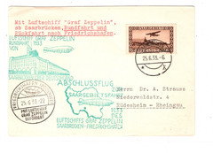 GRAF ZEPPELIN SAAR Air Mail Card ABSCHLUSSFLUG SAARGEBIET 1933 Saarbrücken KZ72