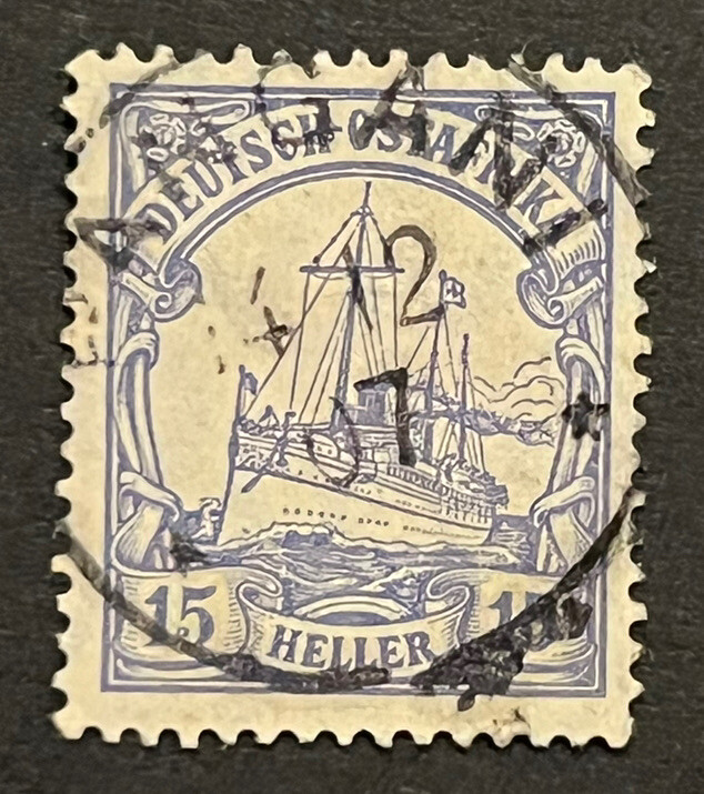 Travelstamps: Germany East Africa Stamps 15 Heller Kaiser’s Yacht Used NG WMK