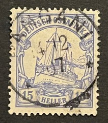Travelstamps: Germany East Africa Stamps 15 Heller Kaiser’s Yacht Used NG WMK