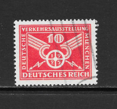 GERMANY SCOTT 346 USED VF – 1925 10pf VERMILLION ISSUE – TRAFFIC WHEEL