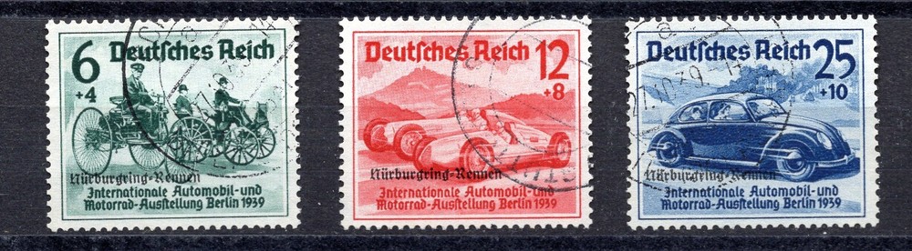 Third Reich 1938 Car Racing Nuerburgring w overprint, Set of 3, VF ++ used