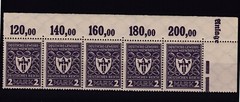 Germany 1922 2M Munich Dark Violet Margin Strip Of 5 MNH BP5555