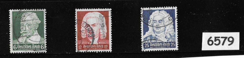 Complete Stamp set / 1935 Germany / Third Reich / Composers Bach Handel Schultz