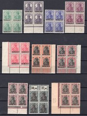 GERMANY SAAR 1920 GERMANIA OVERPRINTS MICHEL 32-43 (13) BLOCKS OF 4 PERFECT MNH