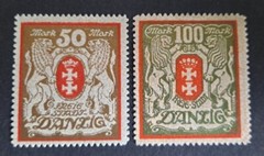 Germany Danzig 1922 50 Mark Gold 100 Mark Bronze Stamps