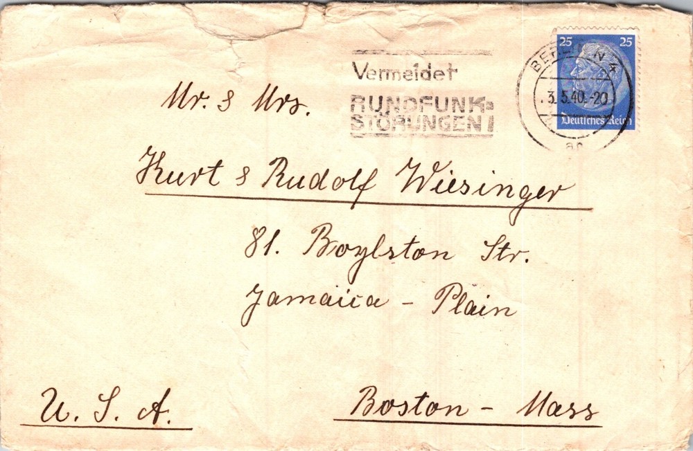 GERMANY 1940 WWII POSTAL HISTORY CENSORED COVER ADDR USA & POSTMARK BERLIN