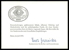 GERMANY MINISTER CARD 1976 RARE!! ARCHEOLOGY ART BRONZE CAR GOLDEN RING ib60