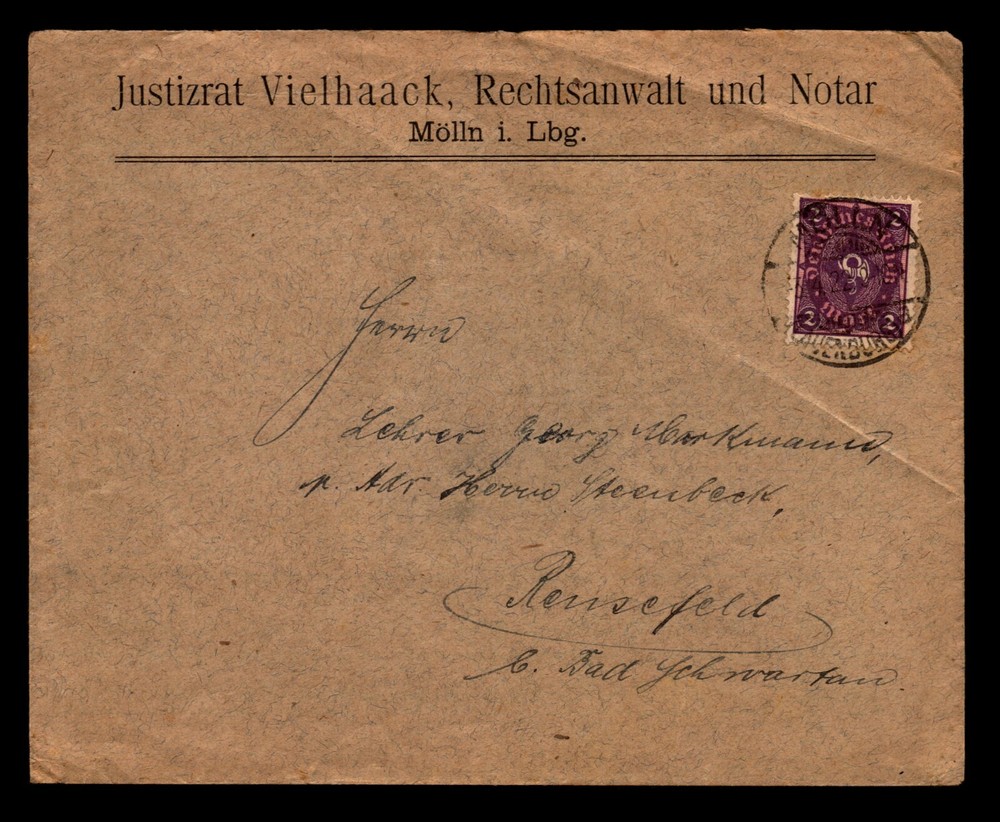 Germany 1922 Inflation Cover / 2 Mark Posthorn Single Franking – Z14062