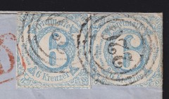 Thurn&Taxis 1866 MI 53 Pair folded cover Frankfurt to Annonay