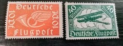 German Airmail stamps C1 10pf Post Horn & C2 40 pf Biplane Mint/Hinged