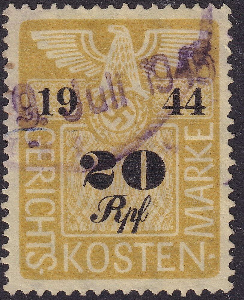 Stamp Germany Poland Revenue WWII Court Document Fee 1944 20 RPF Used