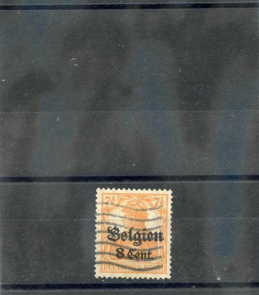 GERMAN WWI OCC (BELGIUM) Sc N13(MI 13bI)VF USED 1916 8c/71/2pf RED ORANGE $400